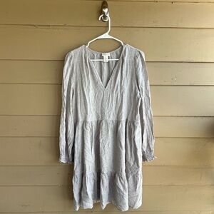 Cynthia Rowley Linen Long Sleeve Dress - Size L - Modest Neutral Beach Summer